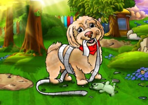 Zwergpudel spielt mit klopapaier