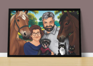 Digitale Zeichnung eines Familienporträts. Gezeichnet von Jennica Thiel